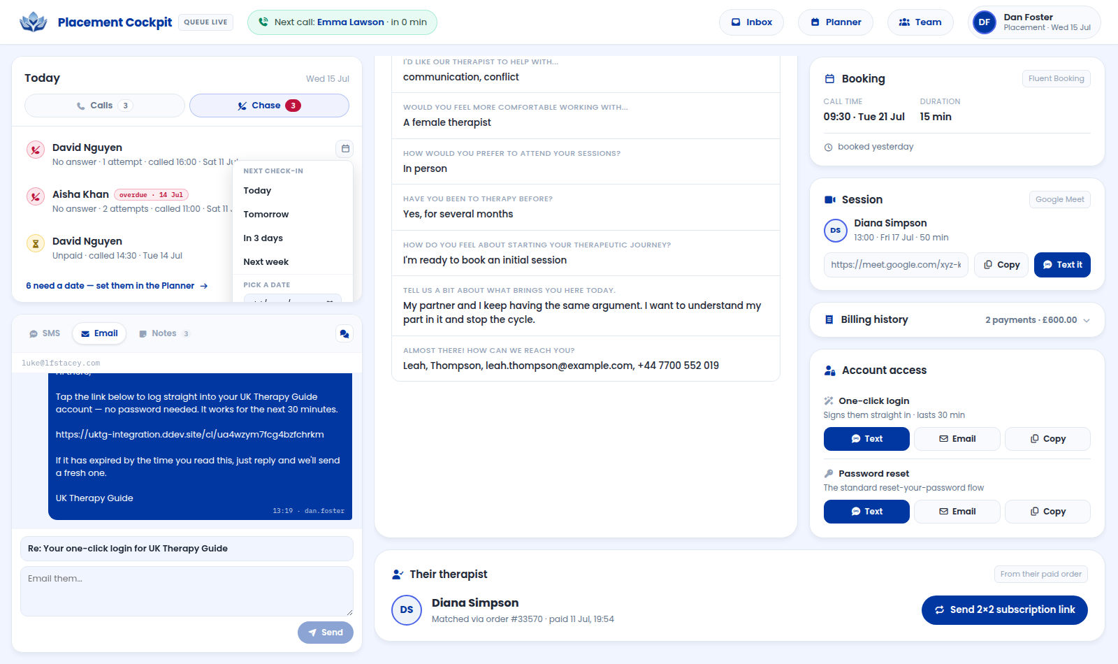 Chase tab with next check-in dates