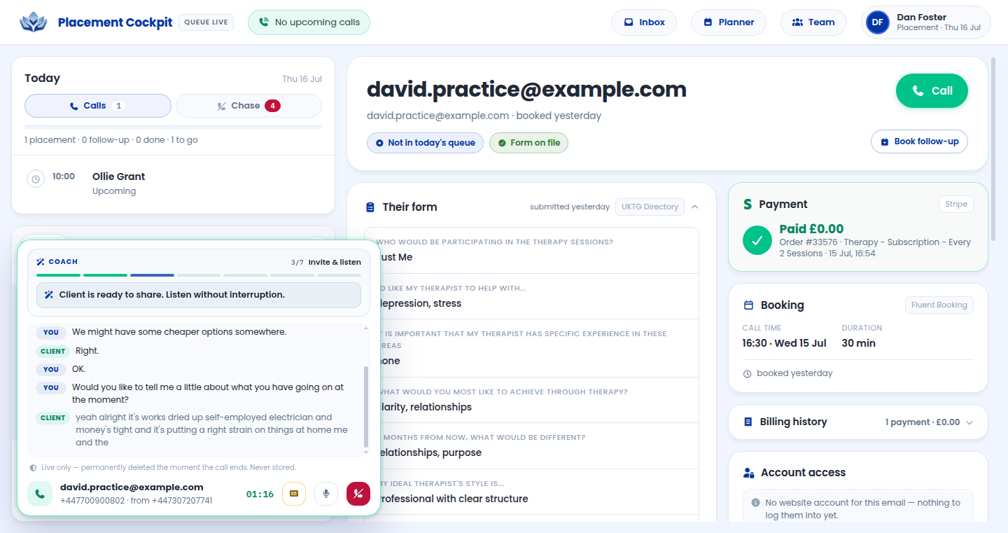 Coach card with step tracker, pointer and captions