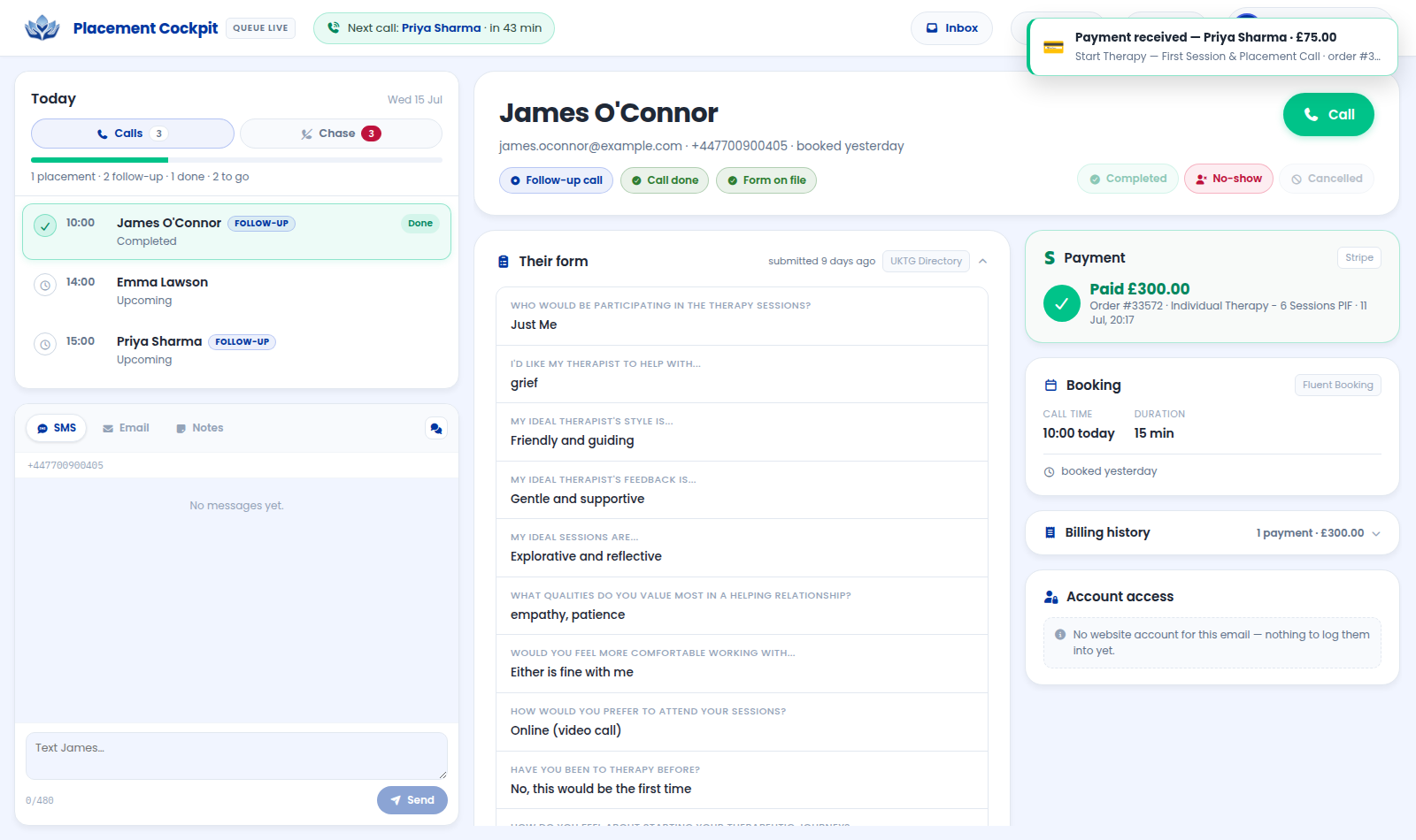 Live payment notification