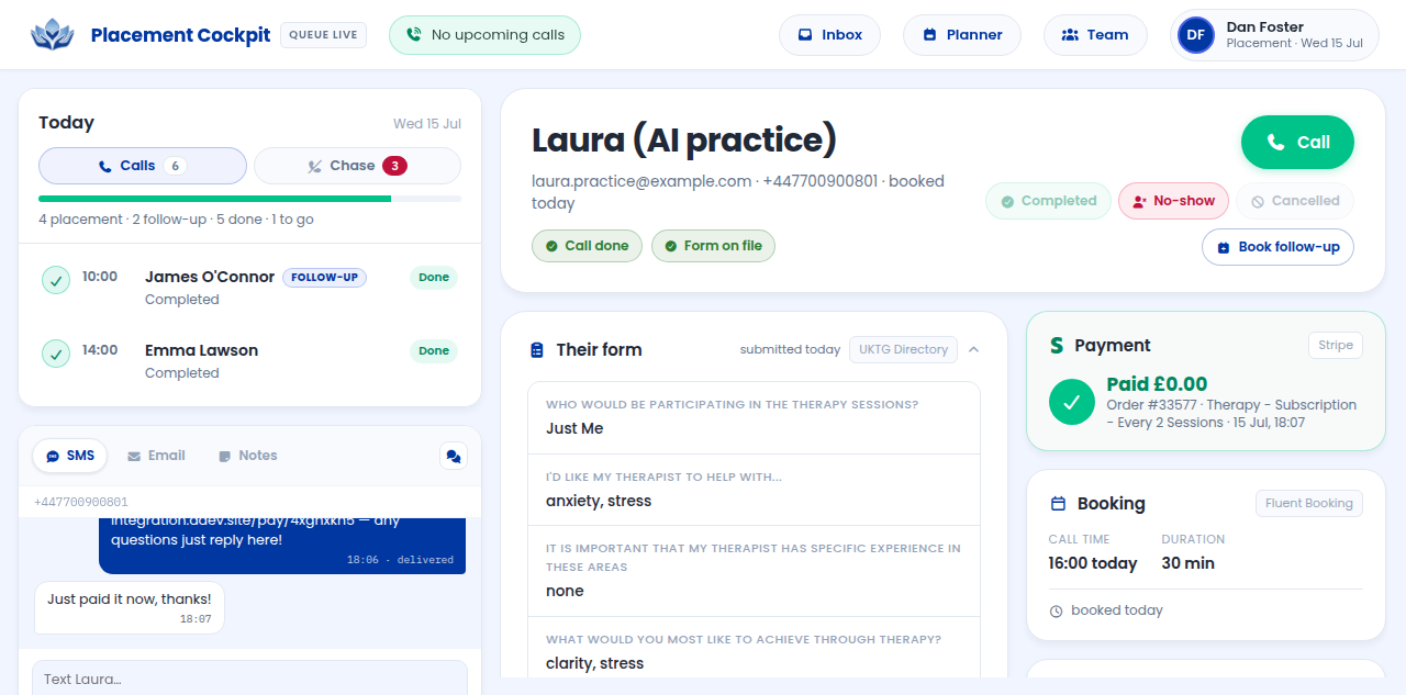 Practice client paying the pay link
